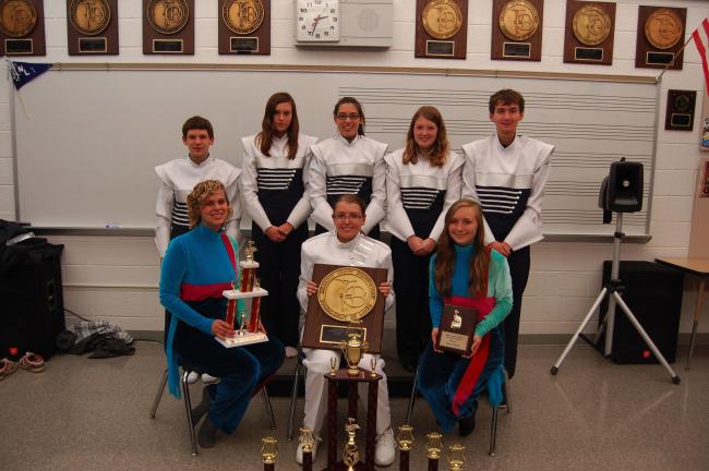 TERRY AHNER/TIMES NEWS Members of the Northern Lehigh High School Marching Band include (front row, l-r) Jessica Szuchlut, Logan Thomson, Brandi Owens (back row, l-r) Josh Gyory, Victoria Hunsicker, Rebecca Hamm, Heather Heiney. and Corey Sargent…