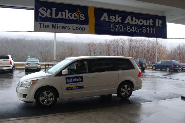 The Miners Loop shuttle van is parked in front of the entrance of St. Luke's Miners Memorial Hospital, Coaldale, waiting to transport patients between the St. Luke's Hospital and Health Network's facilities. JOE PLASKO/TIMES NEWS