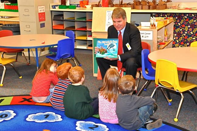VICTOR IZZO/SPECIAL TO THE TIMES NEWS During his visit with the PreKCounts class of the Jim Thorpe Area School District at the L.B. Morris Elementary School on Monday afternoon, Senator David Argall read the story "Who Will Guide My Sleigh Tonight?"…