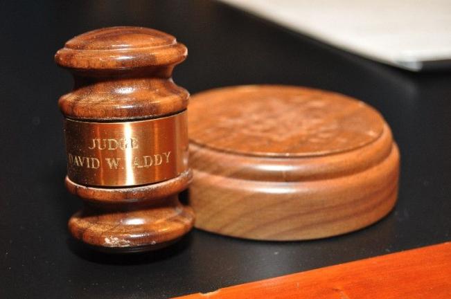 AMY ZUBEK/TIMES NEWS The gavel of the late Honorable David W. Addy rests on the bench in Carbon County Courtroom No. 2.