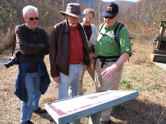 AL ZAGOFSKY/SPECIAL TO THE TIMES NEWS Photographer Jerry Hoare, Jack Sterling of the Mauch Chunk Historical Society, John Drury of the Mauch Chunk Museum, and Norman Scarpulla of Andover Massachusetts, who is a descendant of William and Robert Sayre…