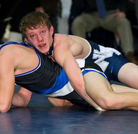 Bob Ford/TIMES NEWS Northern Lehigh's Zane Heller controls George Delessandro of Pen Argyl during their 130-pound match.