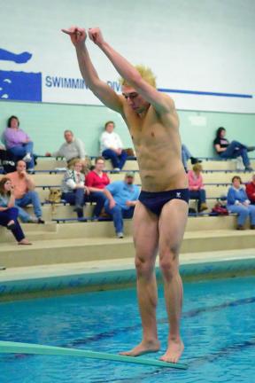 steve shinko/times news Tamaqua's Dane DeWire toes the board as he prepares to dive during the SIAL Diving Championships.