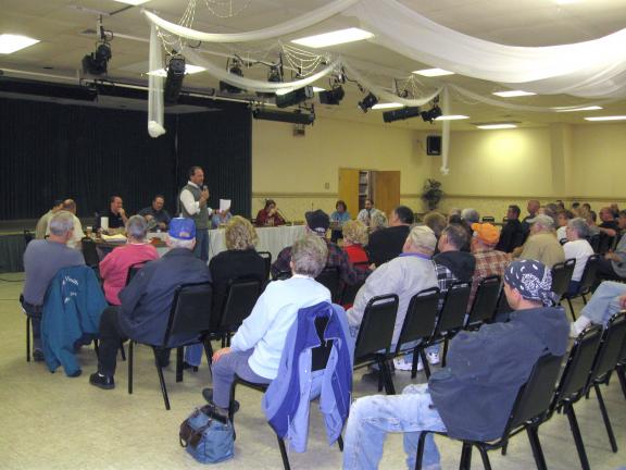RICK GRANT/SPECIAL TO THE TIMES NEWS Borough Engineer Kim Mazur answers residents' questions about the water meter project.