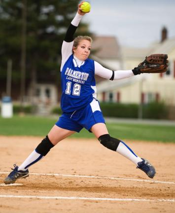 BOB FORD/TIMES NEWS Palmerton's Martina Herring fires a pitch to a Northwestern Lehigh batter for one of her 10 strikeouts in Friday's 8-7 win.