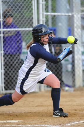Nancy Scholz/special to the times news Maggie Lear of Northern Lehigh lays down a bunt against Palisades.