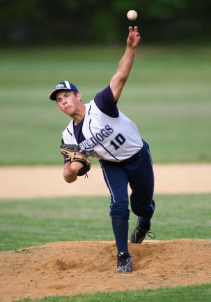 bob ford/times news Northern Lehigh's Joe Seremula unwinds with a pitch against Minersville.