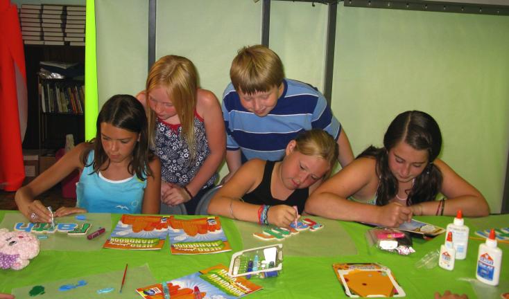 Special to the TIMES NEWS Overseeing the work of some students at the First Congregational Church Vacation Bible School, are, standing, from left, Abigail Paules and Noah Todd Easterly, both of Coaldale. Working on their projects are, seated, from…