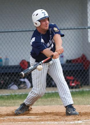 BOB FORD/TIMES NEWS Tamaqua's Tyler Milot takes a swing at a pitch in Schuylkill-Berks Legion action. The Blue Sox defeated Southern Area to win the division title and advance to tonight's championship.