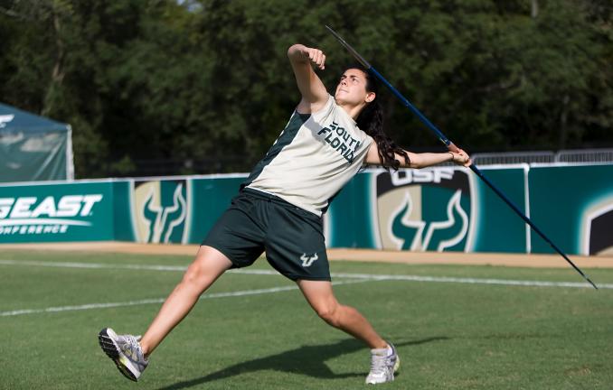 PHOTO COURTESY OF UNIV. OF SOUTH FLORIDA ATHLETICS Casey Wagner, a Tamaqua Area High School graduate, has continued to set records in the javelin while competing at the University of South Florida.