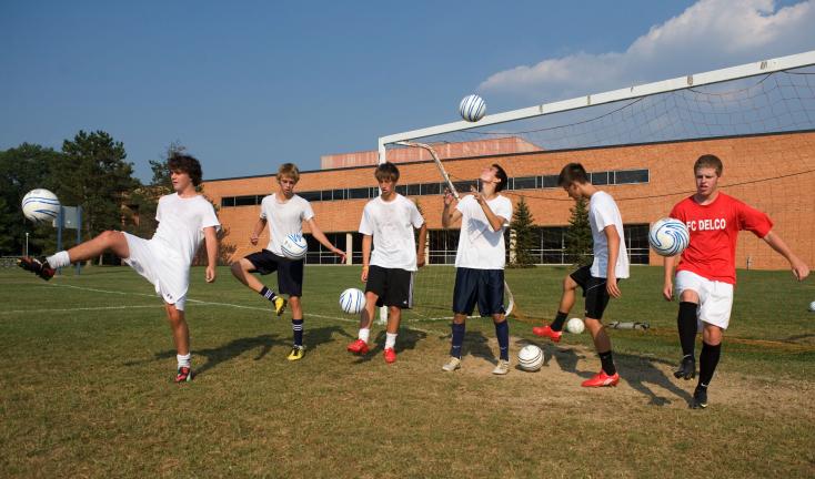 bob ford/times news Northern Lehigh soccer players warm up with some juggling drills before the start of practice. Among the key returnees for the Bulldogs this season are, from left, Jimmy Bilger, Casey McCarroll, Tyler Hoppes, Scott Bechtel,…