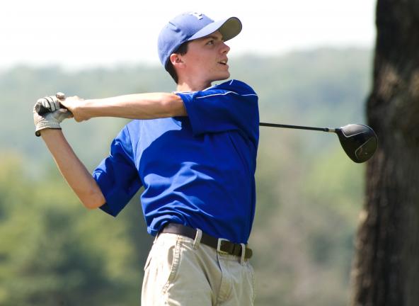 bob ford/times news Kyle Aramonis of Pleasant Valley follows through with a drive during Thursday's match against Lehighton.