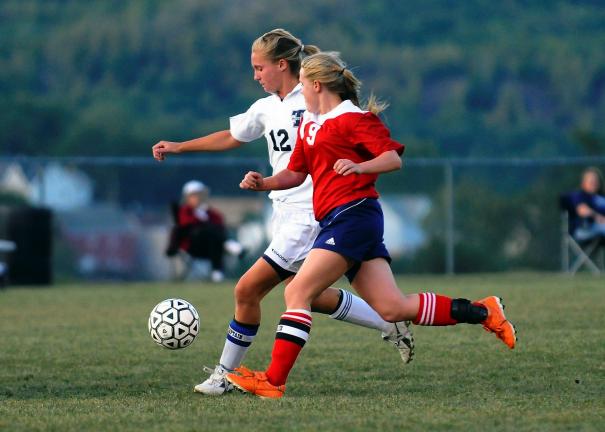 Steve Shinko/Special to THE TIMES NEWS Tamaqua's Ali Updike (12) keeps control of the ball during a game earlier this season against Jim Thorpe. Updike is the leading goal scorer in the Schuykill League this fall.