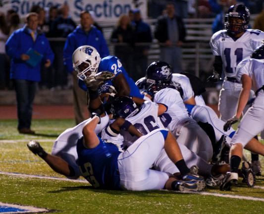patrick deutsch/times news Pleasant Valley's Dekimbe Smith (24) powers into the end zone for a touchdowns against East Stroudsburg South.