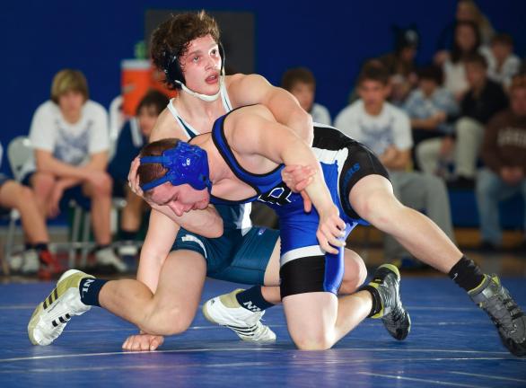 BOB FORD/TIMES NEWS Northern Lehigh's Danny Marsh looks at the clock as he waits for time to expire in a win over Palmerton's Andrew Strauss over the weekend.