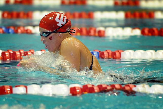 MIKE DICKBERND/IU SPORTS PHOTOGRAPHY Allysa Vavra swims the 200 breaststroke on Saturday during the Big Ten Championship Meet. Vavra took third in the event. She posted first place finishes in both the 200 individual medley and 400 individual medley…