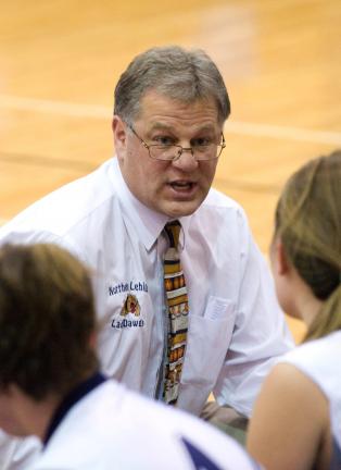 bob ford/times news Northern Lehigh coach Dave Oertner talks during a timeout.
