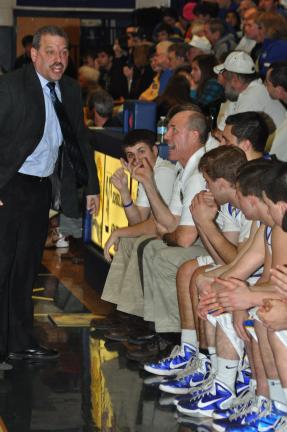 Ron Gower/times news Marian coach John Patton makes a comment to his bench.