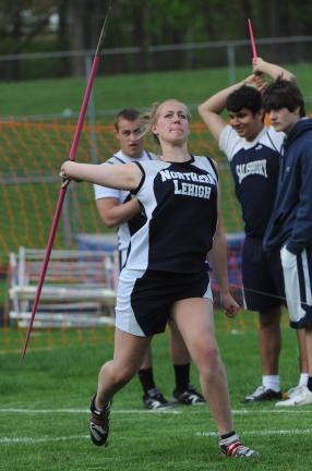 NANCY SCHOLZ/TIMES NEWS Sonya Josephson of Northern Lehigh prepares to release the javelin.