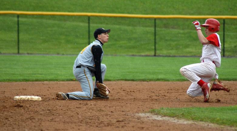 ron gower/times news Panther Valley's second baseman Thad Ogozalek (left) gets the ball in plenty of time to stop steal attempt by Jim Thorpe's Colton Knox. The Panthers defeated Jim Thorpe, 15-8, on Saturday. No other information on that game was…