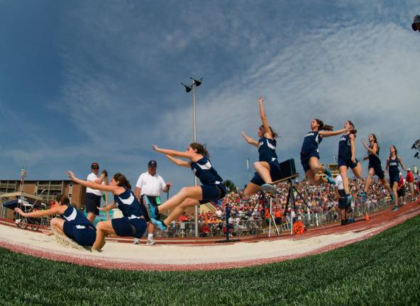 bob ford/times news Tamaqua's Kayla Hope shows her gold medal form in this eight photo composite of her winning long jump at the PIAA Class AA State Track and Field Championships on Friday.
