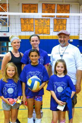 @Caption Stand Alone:Award winners at Fillies Volleyball Camp  Capturing awards at the Marian Fillies Volleyball Camp were, front row, from left, Mackensey Evans (Most Improved grades 3-6), Gianna Agosti (Most Spirited grades 5-6), and Abigail…