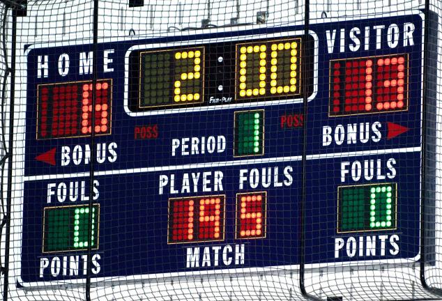 Bob Ford/TIMES NEWS The scoreboard displays the start of a 195-pound wrestling bout at one of the area schools. The 195-pound class is just one of 10 new weight classes in high school wrestling this season.