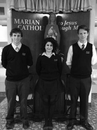 Marian students recently received awards at science competitions. From left, Stephen Valente, Victoria Vetter and Ryan Darrough.
