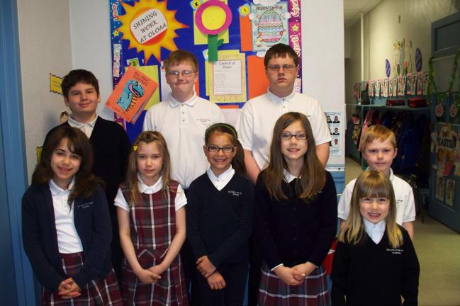 SPECIAL TO THE TIMES NEWS Students of the Month at Our Lady of the Angels Academy for the month of March are from first row, far right, Makayla Gaston. Second row, Olivia Weaver, Hannah Soberick, Tatianna Zeleniak, Sophia Tenisci and Ethan Gardiner…