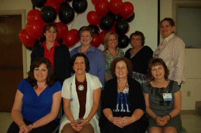 Gail Maholick/TIMES NEWS Nurses at Blue Mountain Health System celebrated National Nurses Week at Nurses Night Out. Front, from left, Joanne Bretzgar, director of nursing; Deborah Neff, director of emergency services; speaker Elizabeth O'Connell…