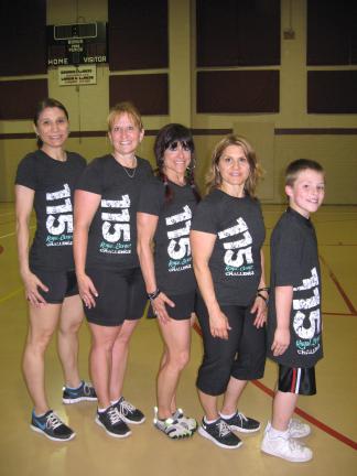 STACEY SOLT/SPECIAL TO THE TIMES NEWS @$:Lehighton TUFFCAMP members taking part in the 115 Royal Burpee Challenge include Marcy Vincent, from left, Denise Onuskanich, Mary Kaye Snyder, Chrissy Mayernik and Paul Onuskanich. Approximately 20 TUFFCAMP…