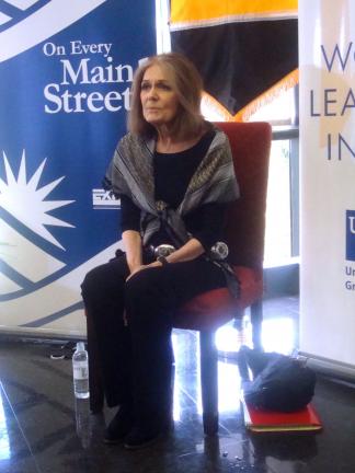 DAVID AMERMAN/SPECIAL TO THE TIMES NEWS Writer and feminist activist Gloria Steinem speaks to the media before taking the stage at Cedar Crest College's Lees Gymnasium for her keynote address at the third annual Lehigh Valley Women's Summit June 7.