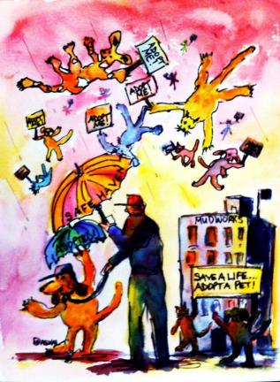 @$:SPECIAL TO THE TIMES NEWS Will Daskal will donate all proceeds to Safe Haven Pet Rescue from the sale of this painting, entitled "It's Raining Cats and Dogs."