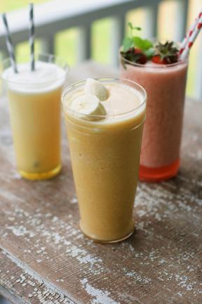 AP PHOTO Coconut-Lemonade, Orange-Banana-Cinnamon and Strawberry-Ginger-Limeade slushies are a hit on hot, summer days.