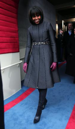 First lady Micehlle Obama arrives on the West Front of the Capitol in Washington, Monday, Jan. 21, 2013, for the Presidential Barack Obama's ceremonial swearing-in ceremony during the 57th Presidential Inauguration. (AP Photo/Win McNamee, Pool)