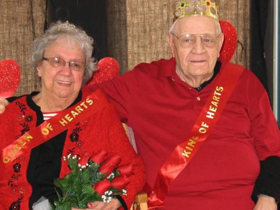 Special to the TIMES NEWS  Arlene Bowers, 79, of Slatington, and John Schatz, 85, of Walnutport, were selected as Queen and King of Hearts at the ninth annual Valentine's Day Party held recently at Blue Mountain Health System's Adult Day Services…