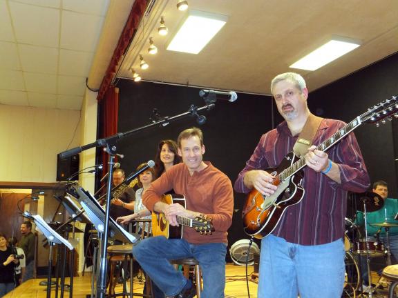 @$:STACEY SOLT/SPECIAL TO THE TIMES NEWS Members of the Trinity Praise Band performing at the Coffeehouse of Hope included, from left, Fred Reichenbach, Susan Lovejoy, Becky McFadden, Brian Hoffner, and Stephen Schweitzer. Not pictured are Duane…