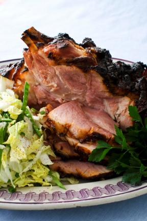 AP PHOTO/MATTHEW MEAD Hoisin-glazed ham with Napa cabbage-snow pea slaw.