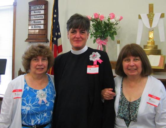 HEATHER BACSICK/SPECIAL TO THE TIMES NEWS Rose Breakfast coordinators Dottie Mumma, left, and Barbara Mumma, right, with guest speaker, the Rev. Rebecca Cancelliere, center.