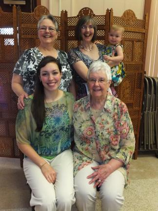 STACEY SOLT/TIMES NEWS @$:The mother with the most offspring was Pauline Snyder, front right. Snyder has six children. Attending the luncheon were Snyder's granddaughter, Janna Maxon, front left, and (back row) daughters Carrol Smith and Stacey…