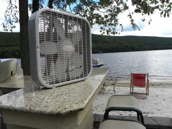 DANIELLE FOX/TIMES NEWS An outdoor fan is a simple, chemical-free way to deter mosquitoes.