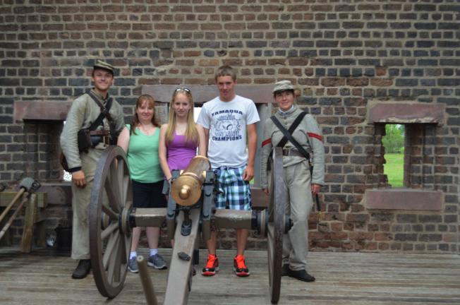 Tamaqua Girl Scout Leader Nancy Paisley, second from left, arranged for 34 scouts to travel to the birthplace of Juliette Gordon Low, founder of Girl Scouts USA in Savannah, Ga. The five-day trip included a visit to Fort Jackson, where the group,…