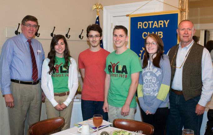 Students who attended the Rotary Youth Leadership Awards Conference attend a Jim Thorpe Rotary meeting at Crave Restaurant in Jim Thorpe Tuesday afternoon. Standing in photo, Rotary President, Bob Stevenson, Riley Carroll, Jim Thorpe Area High…