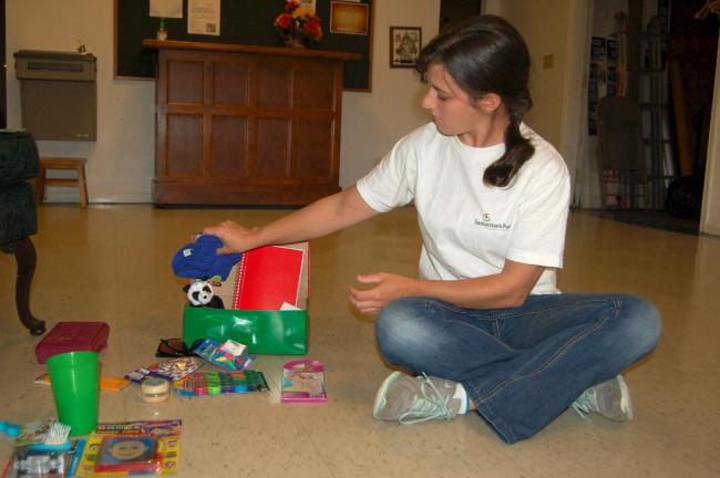 Gail Maholick/TIMES NEWS Liz Fritz of Lehighton is gearing up for collection day at Salem Bible Fellowship Church in Mahoning Township. She is the church coordinator and relay center coordinator for local churches and organizations.