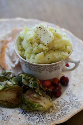 AP Photo/Matthew Mead The leeks are thinly sliced, then slowly simmered in broth or stock until extremely tender, then the whole mixture is stirred into the potatoes to create Melted Leek Mashed Potatoes.