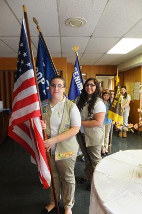 Stacey Solt/Special to the Times News Presenting colors during the worship service at Trinity Lutheran Church in Lehighton are, from left, Stephanie Riggio, 18, and Katie Hosler, 16, both Ambassador Girl Scouts in Troop 3802. Girl Scouts from the…