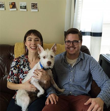 In this undated photo provided by Hilary Walker, Hilary Walker, left, an interior designer turned photo stylist and blogger, poses with her husband, David, just after adopting Marlo at their home, in Dallas. They found Marlo through &#x00023…