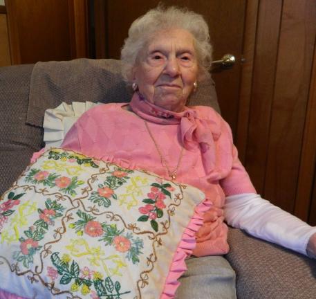 JUDY DOLGOS-KRAMER/SPECIAL TO THE TIMES NEWS  Helen Rizzo of Penn Forest Township is celebrating her 100th  birthday today.