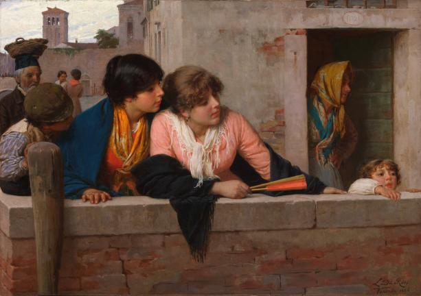 787 PAINTINGS Painting Overlooking a Canal, Venice Rios, Luigi da (1844 - 1892, Italian) Italy, Venice (place depicted) 1886 Oil on canvas Italian Unframed: 476 mm x 681 mm Painting entitled 'Overlooking a canal, Venice', by Luigi da Rios, 1886