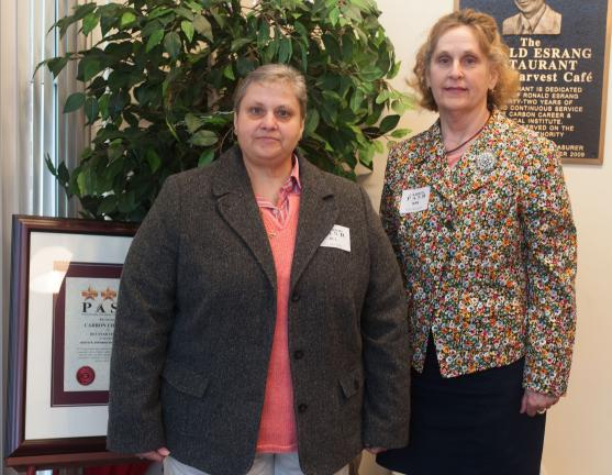 BOB FORD/TIMES NEWS Jill C. DeLong, education support chairperson for PASR, left, and Nan Cressley, the computer paraprofessional from Franklin Township Elementary school attend a luncheon at the Harvest Cafe at the Carbon County Technical Institute…
